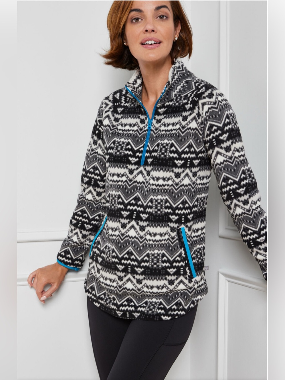 Talbots Women's Fleece Half Zip Pullover Fair Isle Sweater. Size XL.
